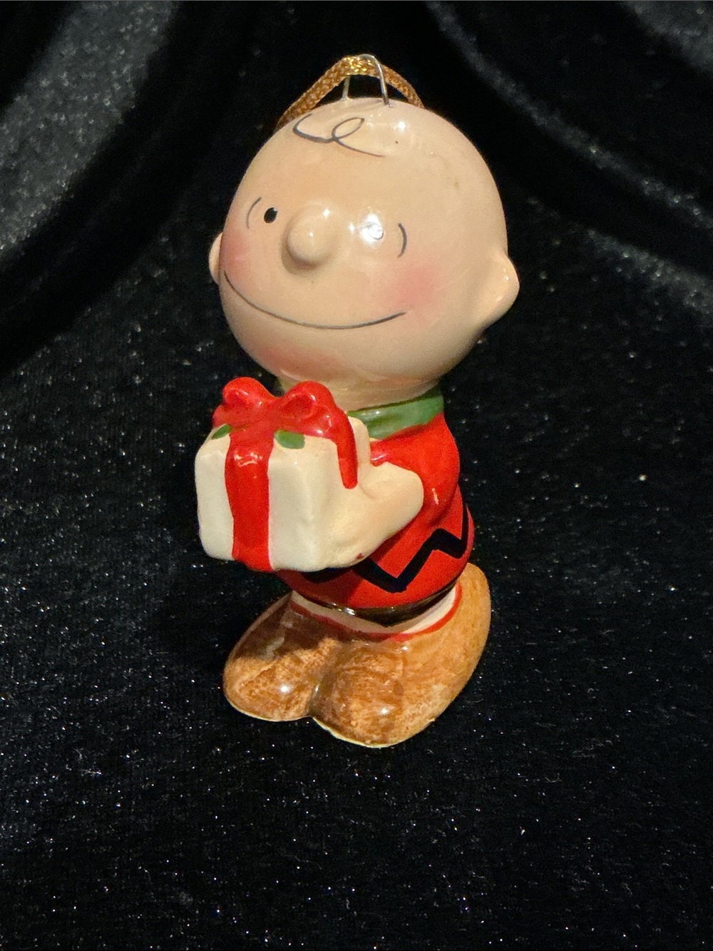 Charlie Brown Red Holiday Ornament with Gift